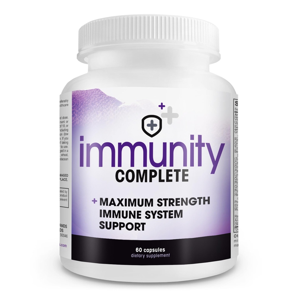 Immunity Complete - 20-in-1 Immune System Booster Fórmula con garra de gato, quercetina, vitamina C y hoja de oliva Extracto 60ct