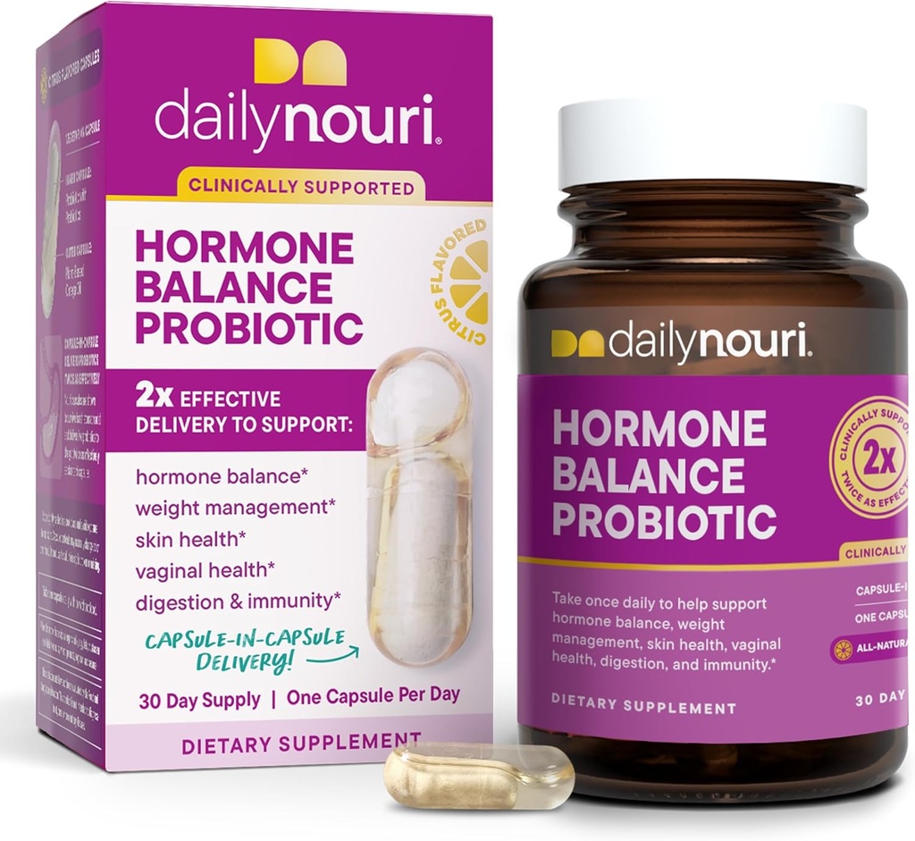 Saldo de hormonas diarias Probiótico para las mujeres que viven soporta Estrógeno saludable, PMS, PCOS, Perimenopause, Vaginal pH, Yeast, Gut Health, Skin &amp; Immunity TEN 7 Strains + Vegan Omega Oil TENIDO 30-Day Supply