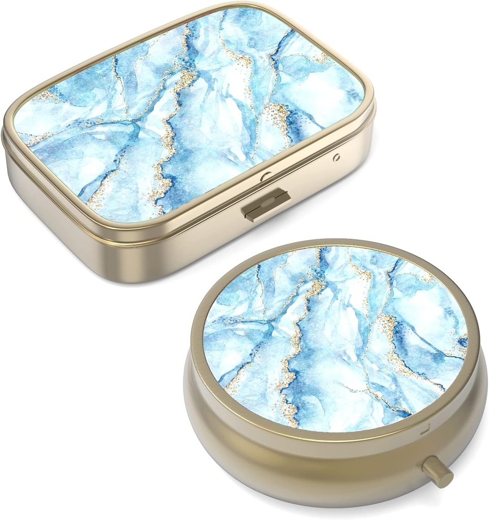 Caja de Pill Funda de Pill con Mirror Retro Caja de Pill Pequeña para Propósito o Bolsillo Caja de Pill o Vitaminas, Aceite de Pesca, Suplementos, Pill Containe Travel Gifts(2PCS)