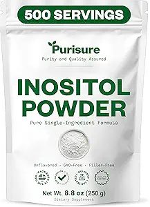 Purisure Myo-Inositol Powder, 250g, Fertilidad, Equilibrio Hormonal y Soporte Ovárico, Pure Inositol Powder, Myo Inositol Suplemento de Apoyo Energía y Bienestar Cerebro, Vegan, No GMO, 500 Servimientos