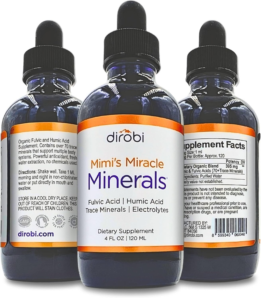 Dirobi Mimi's Miracle Minerals Fulvic Acid Humic Acid - Mineral Blend Drops Supplement, Liquid Trace Minerals 70 Ionic Minerals - Organic Plant Derived (4 oz 120 Day Supply)…