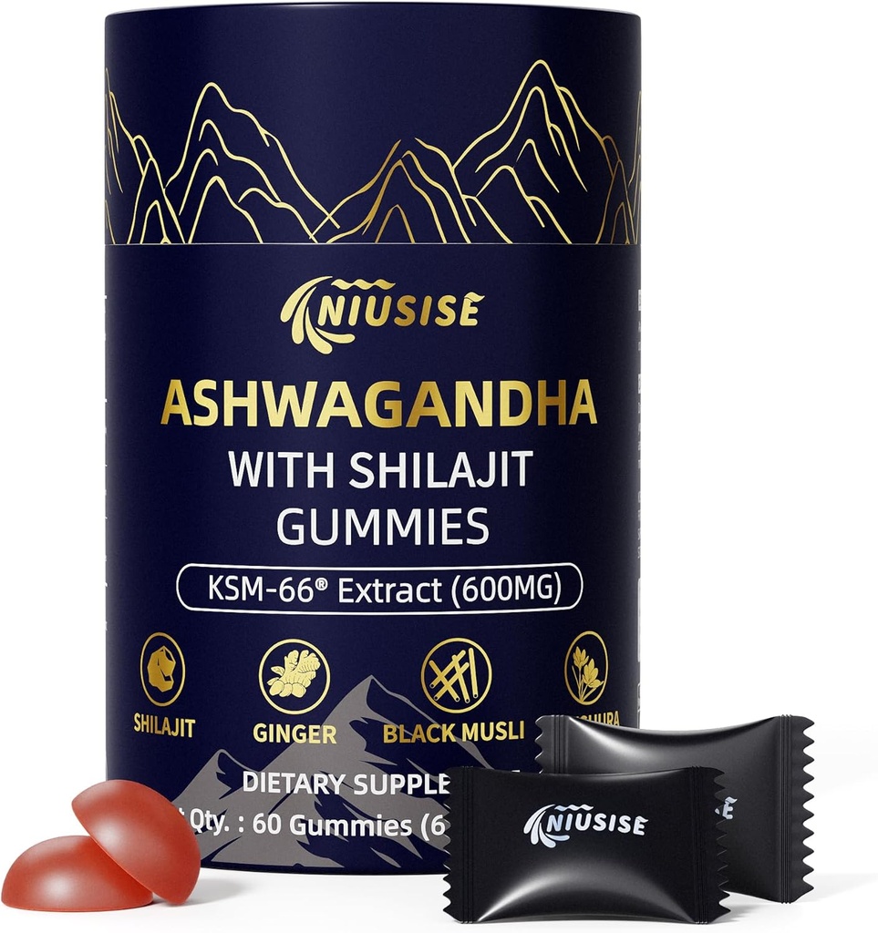 Ashwagandha Gummies con Shilajit 300mg para Hombres Mujer, Zero Sugar ashwagandha Suplementos con Maca Root Powder ANTE Orgánica ashwagandha Extra Strength for Boost Energy 60 Gummies