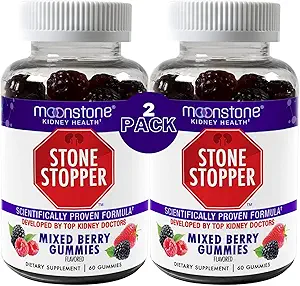Moonstone Kidney Stone Stopper Gummies, Outperforms Chanca Piedra Stone Breaker and Kidney Support Supplements, Desarrollado por los urólogos para prevenir cálculos renales, baya mixta, 1 mes de suministro- 120 Conde