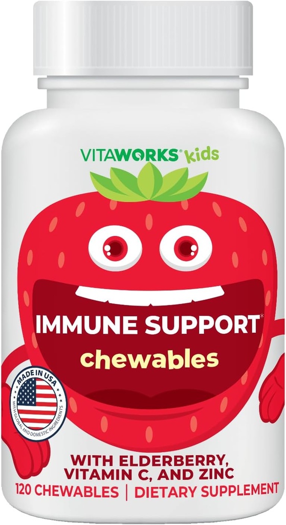 Elderberry para niños con zinc y vitamina C - Immune Support Suplemento Chewable Tablets - Tasty Natural Mixed Berry Flavor - Vegan, Vegetarian, Gluten Free, Non-GMO, para niños, 120 Chewables