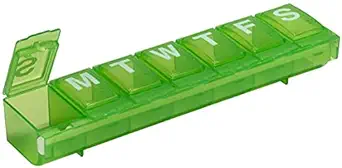 EZY DOSE semanal (7-Día) Contenedor diario de píldoras, Planificador de medicina, organizador de vitaminas, grandes compartimientos de bloqueo seguro médico de prescripción e impedir el espiramiento accidental, color mayo Vary, BPA Gratis