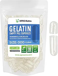 XPRS Nutra Size 000 Empty Capsules -100 Contar grandes capas de gelatina vacías - Píldoras para relleno de cápsulas de suplemento DIY - Cápsulas de gel de color ajustable (Multi Color)