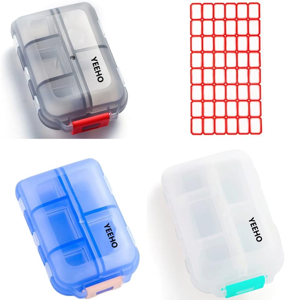 Pill Case (3 Pack) - Portable Small Supplements Tablet Container Box with 10 Compartments - Medicine Capsule Vitamin Flip Organizer Dispenser Holder Storage for Travel Trip Pocket Purse
