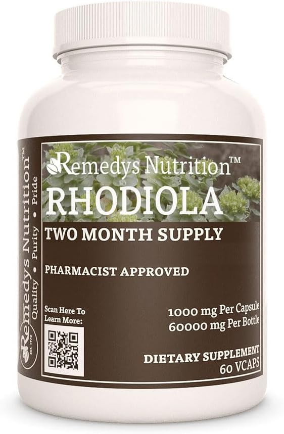 Nutrición de Remedy Rhodiola tención 1,000 mg, 60 cápsulas veganos Suplemento dietético de hierbas