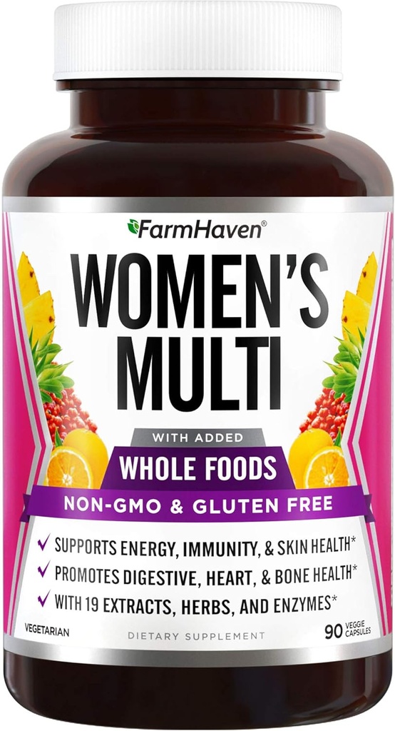 FarmHaven Multivitamínico para Mujeres TENIDO 22 Nutrientes Esenciales, Frutas y verduras Mujeres Multivitamínicas TENIDO Alimento completo Multivitaminas Energía, Inmune, Salud del Corazón ← Mujeres Vitaminas diarias - 90 cápsulas