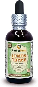 Tomo de limón (Thymus x Citriodorus) Glicérito, hierba orgánica seca sin alcohol Extracto líquido libre de alcohol (Marca: HerbalTerra, Proudly Made in USA) 2 fl.oz (60 ml)