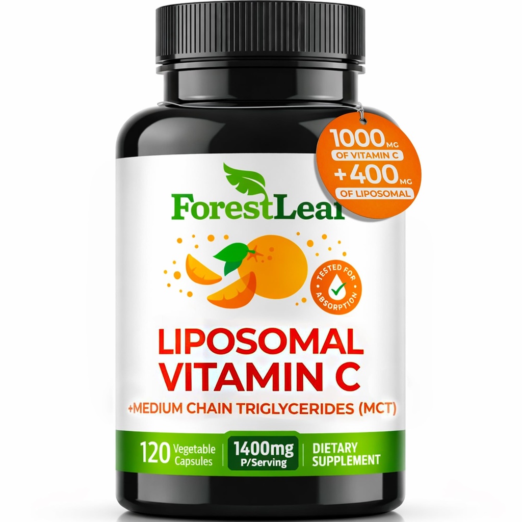 ForestLeaf Liposomal Vitamina C 1000mg Capsules ← Alta Dose Vitamina C Liposomal Suplemento w Coconut Oil Fatty Acids ← Fast Absorption ← Immune Support, Antioxidant, Collagen Production  120 Vegan Cap