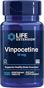 Extensión de vida Vinpocetina, derivada de Periwinkle Plant, Concentration and Memory, Gluten-Free, Non-GMO, Vegetarian, 100 Tablets
