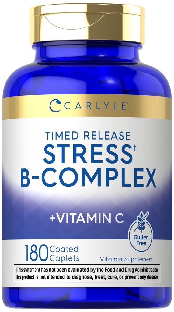 Carlyle Stress B-Complex Vitamina TEN 180 Caplets Vegetarian TENIDO con Vitamina C TENIDO Suplemento gratuito
