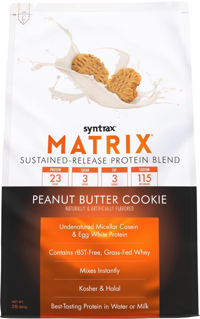 Syntrax Nutrition Matrix - Sustained-Release Protein Blend, Peanut Butter Cookie 2 lbs. Real Cookie Pieces