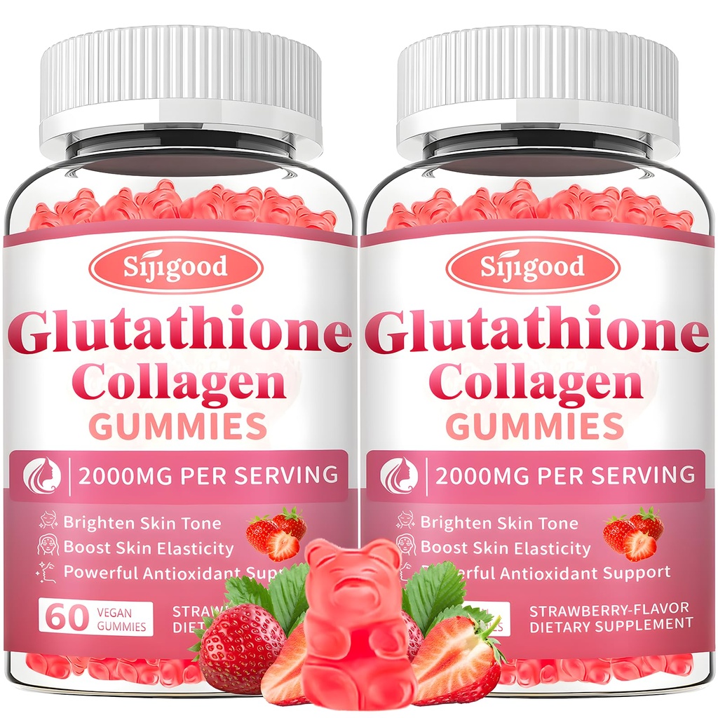 2 Pack Glutathione Collagen Gummies, Skin Brightening & Anti-Aging, Supports Hair, Skin & Nail Health, Glutathione Supplement for Women, Strawberry Flavor, 120 Count