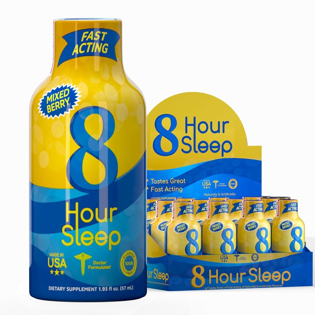 Vitamin Energy 8-Hour Sleep Shot Mixed Berry 12 Pack, Melatonin, 5-HTP, GABA, Valerian, Lavender, Sleep Aid Support, Deep Rest & Relax, Zero Sugar, Gluten-Free, Vegan, Kosher, 1.93 fl oz