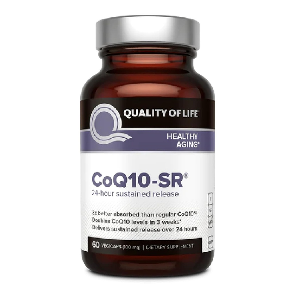 Calidad de vida Powerful CoQ10 Sustained Released MicroActive Supplement for Enhanced Absorption, 100 mg de Per Capsule Supports Immune, Energy - 60 Vegetable Capsules