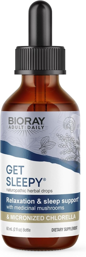 BIORAY Daily Get Sleepy - 2 fl oz - Relax &amp; Rest Support - with Medicinal Mushrooms & Micronized Chlorella - Non-GMO, Vegan, Gluten Free - Aprox. 30 Servimientos