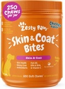 Zesty Paws Omega 3 Fish Oil for Dogs - Zesty Paw Dog Vitaminas y Suplementos para Hip, Joint & Skin, Chicken (250 Chews)