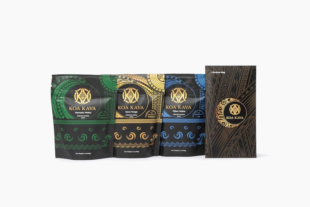 Koa Kava Premium Sample Kit: Medium Grind Tongan, Vanuatu Waka y Fijian Waka Kava Powder