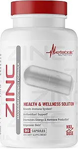 Suplemento Zinc por Nutrición Metabólica, 75 mg, 90 cápsulas de zinc, soporta la función del sistema inmune w/óxido de zinc