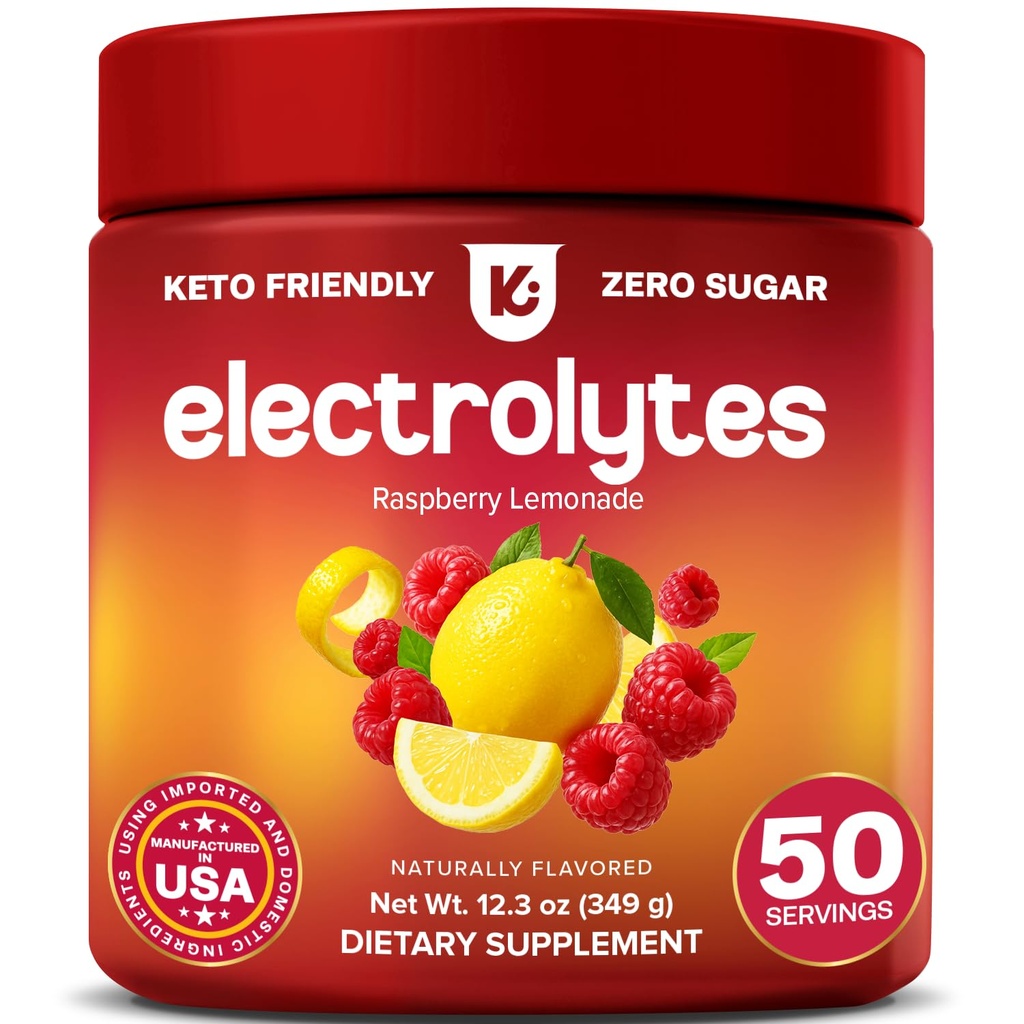 Keppi Electrolytes Powder – Raspberry Lemonade Flavor 50 Servings – No Sugar Hydration Suplemento con Magnesium, Potassium, Sodium – Keto, Vegan, Fasting-Friendly, Zero Calorie Electrolyte Drink
