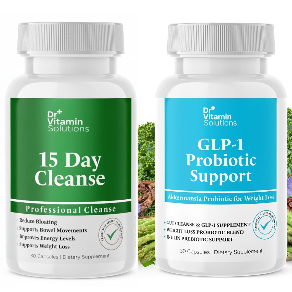 DR VITAMIN SOLUTIONS 15 Day Cleanse and GLP-1 Probiotic Support Gut Reset Duo