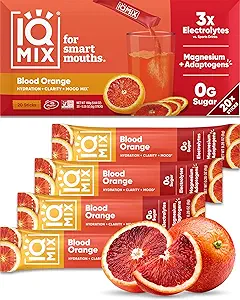 IQMIX Hidration Electrolyte Powder – 4-en-1 Fórmula para la hidratación, la claridad mental, el humor y la recuperación – Sugar-Free Drink Mix, Keto, Magnesium L-Threonate, Lion’s Mane – 20 Conde Blood Orange