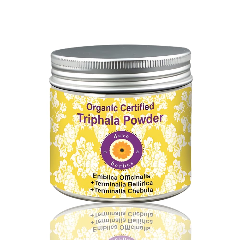 Deve Herbes Pure Triphla Powder (Emblica officinalis) + (Terminalia belerica) + (Terminalia chebula) Orgánica Certified Natural Therapeutic Grade 200gm, (7.05oz)
