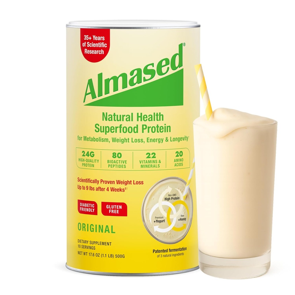 Almased Meal Replacement Shake - Low-Glycemic High Plant Base Protein Powder- Nutritional Weight Health Support Supplement - Original Flavor - 17.6 oz