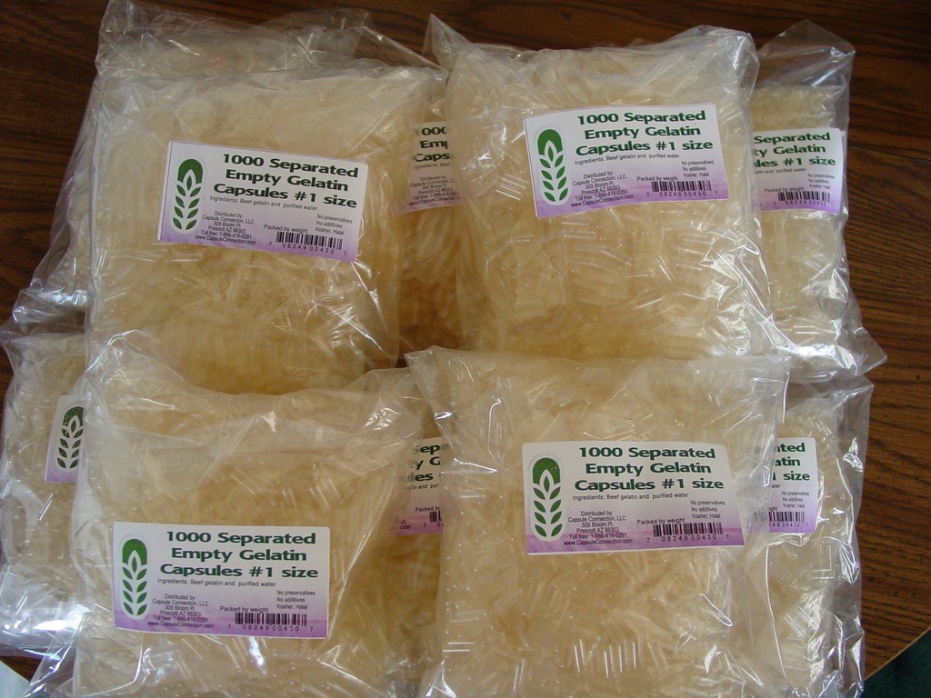 Capsule Connection 10,000 Separated Empty Gelatin Capsules, Size #1 - Bulk Wholesale