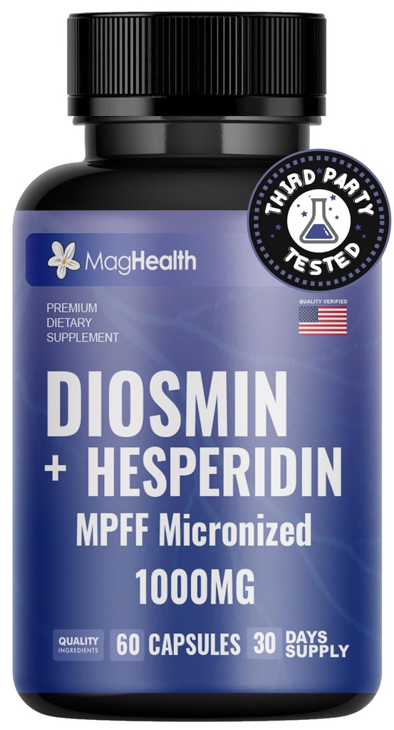Diosmin Hesperidin 1000mg - MPFF Micronized Formula, 900mg Diosmin + 100mg Hesperidin per Serving | Vein Support, Leg Circulation & Blood Flow Supplement | 60 Capsules, Non-GMO, Gluten Free