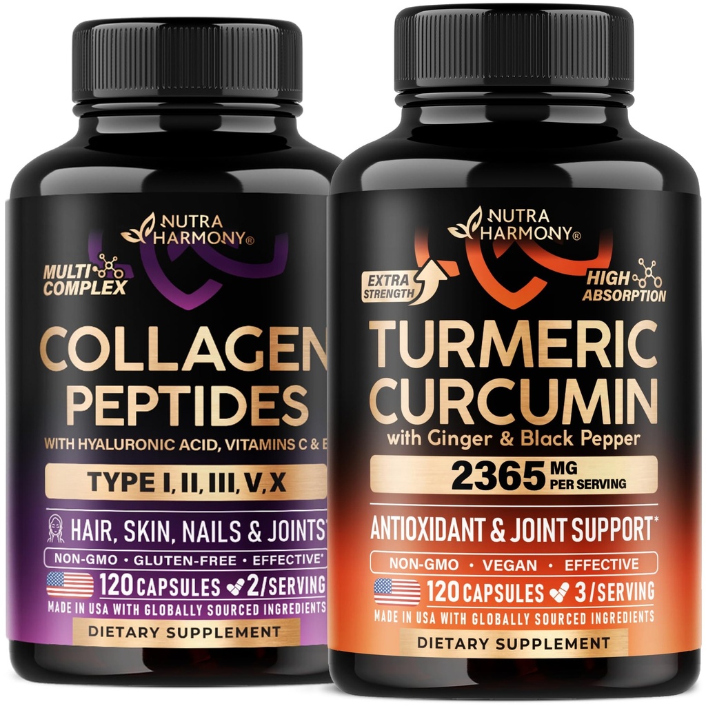 NUTRAHARMONY Collagen Peptides & Turmeric Curcumin Capsules