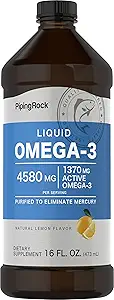 Piping Rock Omega 3 Fish Oil Líquido Suplemento Silencioso 16 Fl Oz ← Mercurio Libre Silencio Lemon Flavor Silencio 1370 mg Active Omega-3 Silencio para Hombres y Mujeres