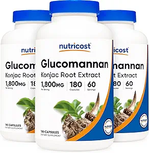 Nutricost Glucomannan 1,800mg Por Serving, 180 Capsules (3 Botellas)