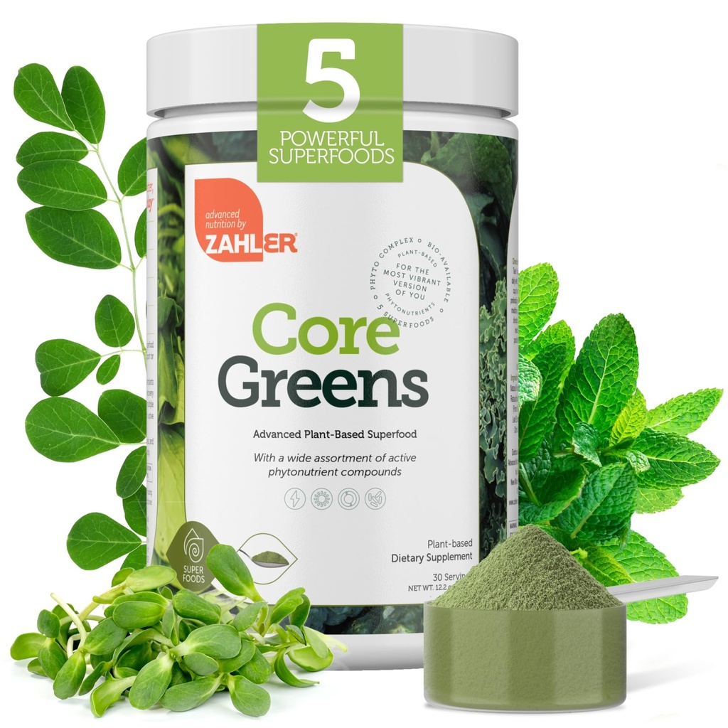Zahler Core Greens Powder Nutrition Supplements - Superfood Powder - Super Green Juice &amp; Smoothie Mix - Phytonutrient Rich with Spirulina, Chlorophyll &amp; More - Kosher Superfood