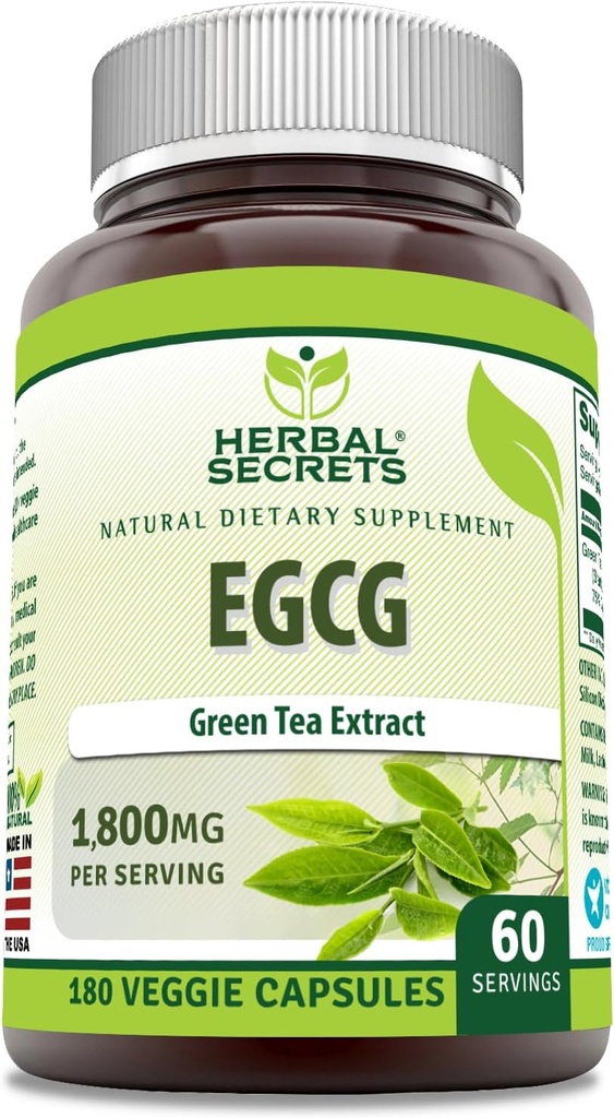 Herbal Secrets EGCG Green Tea Extract 1800 Mg Per Serving | Veggie Capsules Supplement | Non-GMO | Gluten Free | Made in USA (1 Pack, 180 Count)