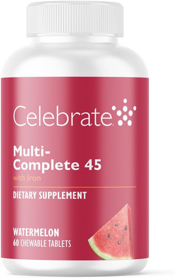 Celebrar Vitaminas Multi-Completa Chewables, 45 mg de Hierro – Multivitamina Bariat diaria para la cirugía de gastrectomía y derivación gástrica Pacientes – Vitaminas esenciales y minerales - Melón (180 Tabletas)