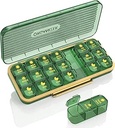 Organizador de píldoras 3 veces al día, 7 días caja de píldoras 3 veces al día - Acedada Caja de Medicina Semanal Organizador, 7 dispensador de tubos diarios portátiles especiales para vitaminas suplementos de aceite de pescado, verde