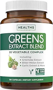 Super Greens Antioxidants Superfoods 2250mg Suplemento - 20 Ingredientes con Sprouts, Mushrooms, Roots, Ajo, Melón de Bitter, Artichoke, Celery Seed, Pimienta de Cayenne, Alfalfa NON GMO - 120 cápsulas