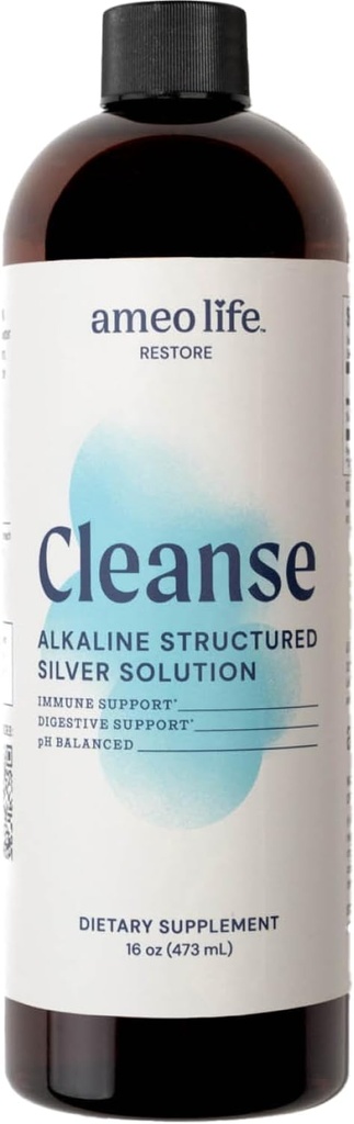 Ameo Life Colloidal Silver Liquid 30 PPM - Alkaline Estructurado Agua de Plata para soporte diario de inmuno " Gut Health, pH Balanced Colloidal Silver 30ppm Solution, 16 oz