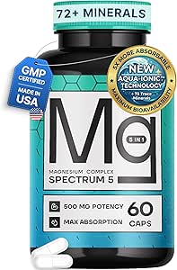 Spectrum 5 Magnesium tención 5-in-1 Complex + 72 Trace Minerals for Enhanced Absorption ← Irish Sea Sourced ← 500mg per Serving ← Made in USA, Third Party Tested, GMP Certified