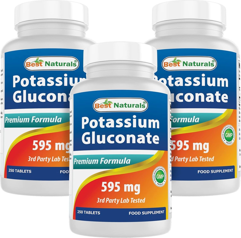 Mejor Gluconato de Potasio Natural 595 mg 250 Tabletas (250 Cuenta (Pack of 3))