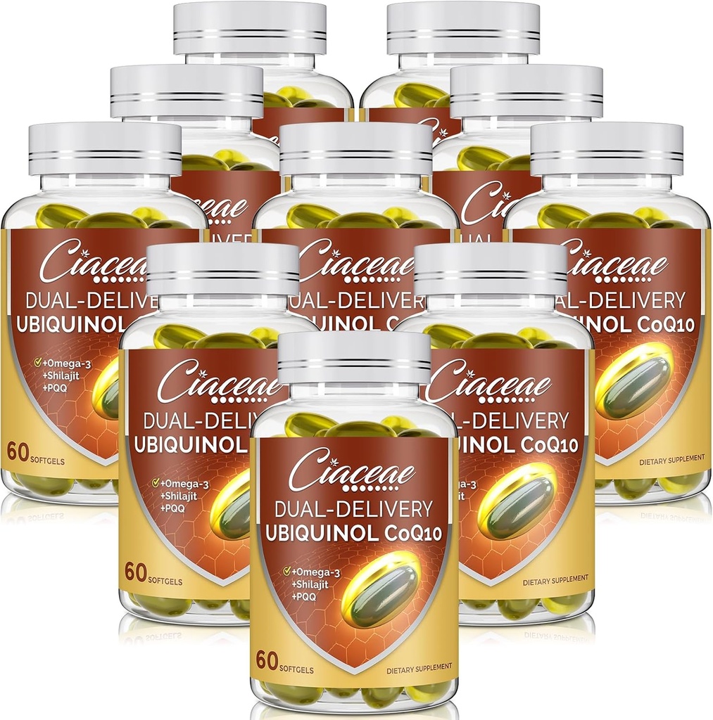 Ubiquinol CoQ10 600 MG Softgels con Omega-3 " Shilajit " PQQ, Coenzyme-Q10 avanzado, Active CoQ10 Ubiquinol Supplement for Fertility, Antioxidant, Heart, Brain & Energy, 600 Servings