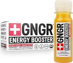 +GNGR Booster de energía " Zapato de inmunidad, Zapatos de jengibre frío con leones Mane, 75 mg de té verde de la cafeína natural, raíz tormérica, vitamina D " Zinc para todos los soportes naturales de inmunidad (2 Oz, paquete de 12)