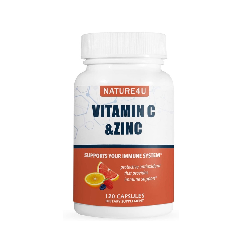 Vitamina C 1000mg con Zinc, Rosa HIPS y Citrus Bioflavonoides, Apoyo Inmunitario Suplemento Antioxidantes Protección, 120 cápsulas