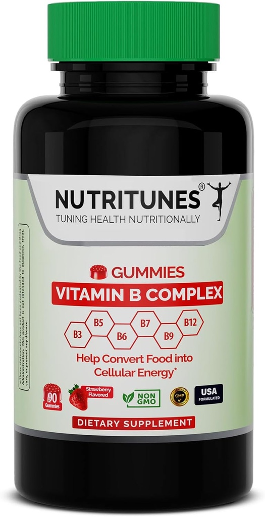 Complejo de vitamina B Gummies – Alta Potencia B Complejo Vitaminas Gummies con Metil B12, Folate, Biotina & Vitamina C – No GMO, Vegan, Libre de gluten – 90 Gummies – Hecho en EE.UU.