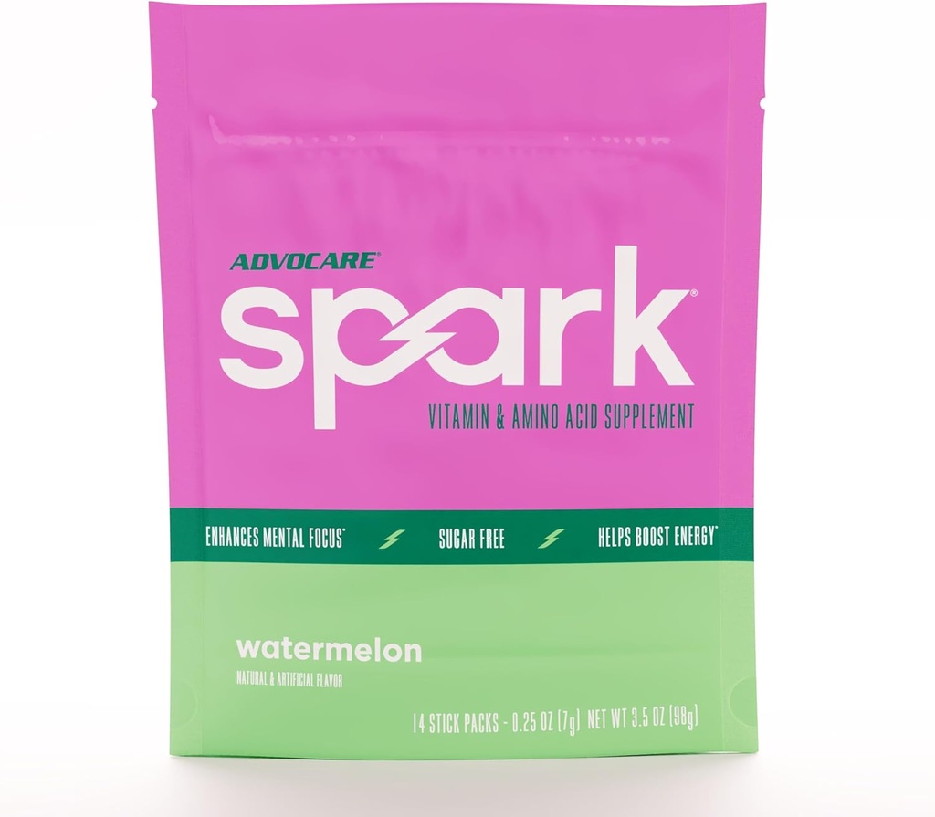 AdvoCare Spark - Energy Drink Mix - Vitamin &amp; Amino Acid Supplement - Supports Energy & Focus* - Portable Immune Support* - Sugar-Free - Watermelon, 14 Stick Packs (3,5 oz)