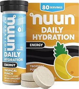 Nuun Energy Electrolyte Tablets with Ginseng, Caffeine from Green Tea Extract, Vitamin B12, B6, B5, Magnesium &amp; 4 Other Electrolytes, Gluten Free & Vegan, Ginger Lime Zing, 8 Pack (80 Servings Total)