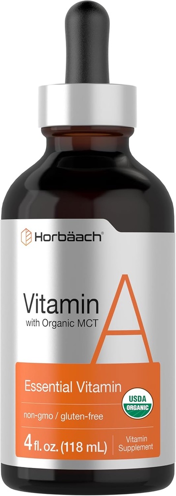 Horbäach Vitamin A Liquid | 4 fl oz | Supplement with Organic Fractionated Coconut Oil | Non-GMO, Gluten Free